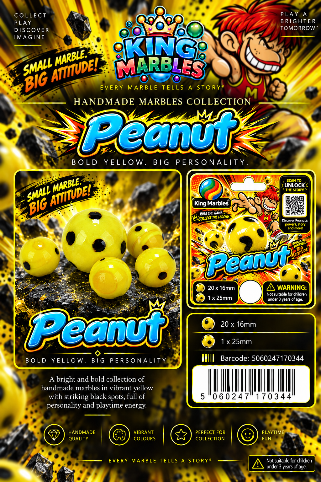 King Marbles Peanut Handmade Marbles Collection