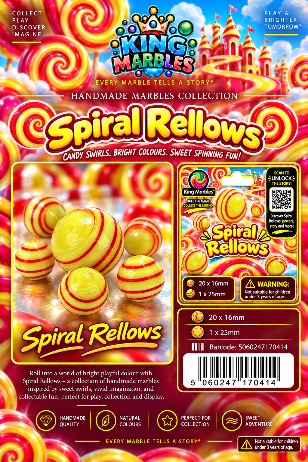 King Marbles Spiral Rellows Handmade Marbles Collection